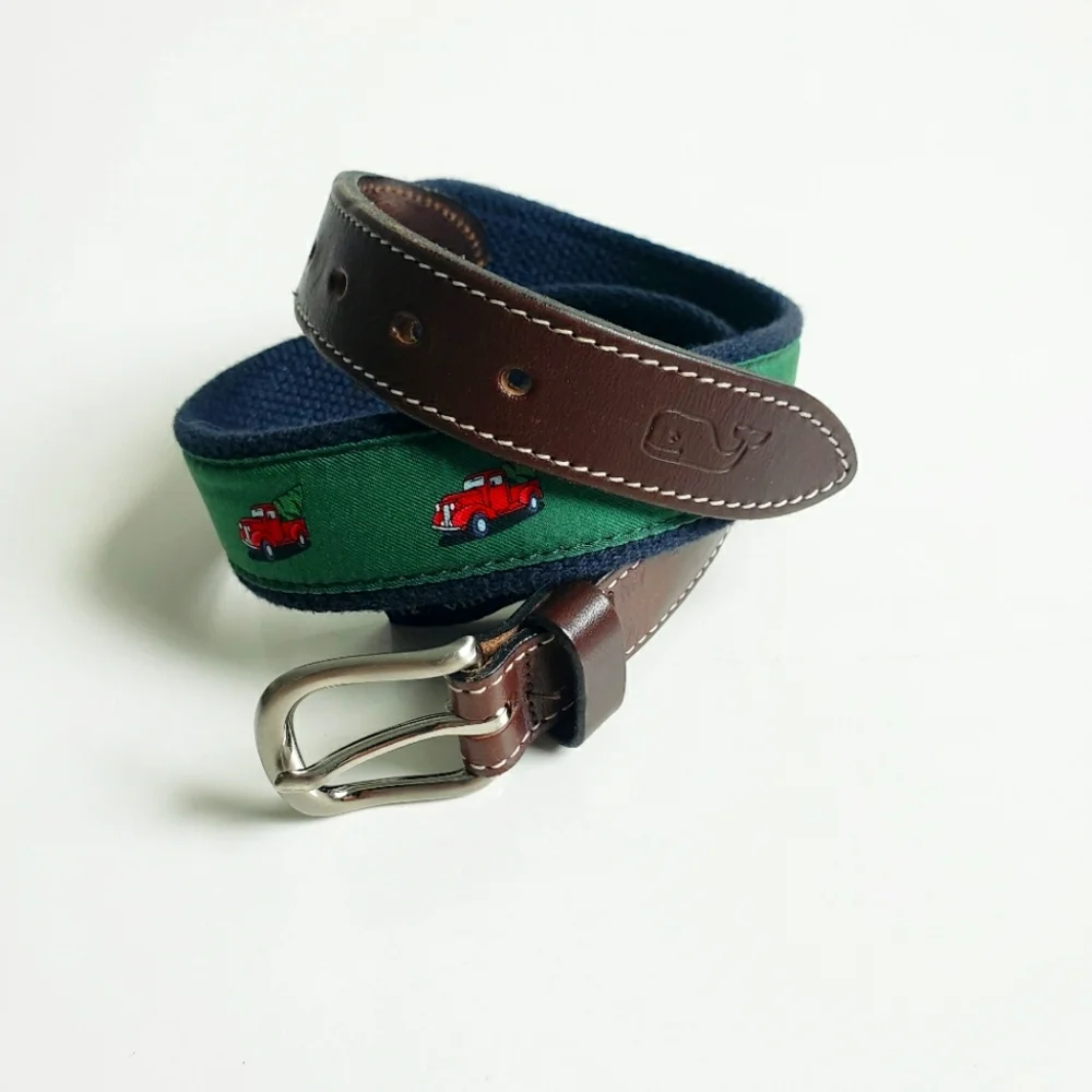 Vineyard Vines Christmas Red Truck Leather Kids Belt